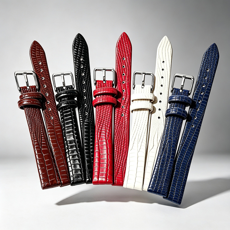 Glossy Bamboo-Patterned Crocodile-Textured Genuine Leather Watch Strap with Multi-Color Pin Buckle, Unisex Lizard Leather Replacement Watch Band Accessory