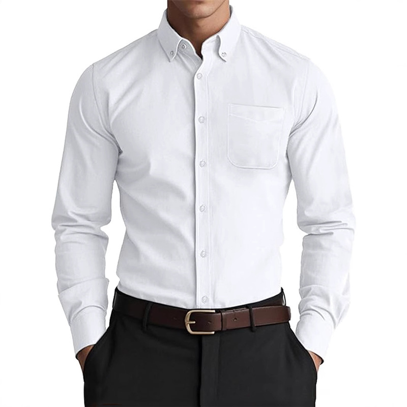 2026 Cross-Border Men's Oxford Fabric Shirt, Men's Foreign Trade Solid Color White Shirt, Long-Sleeve Shirt, Men's Clothing 2026 Cross-Border Men's Oxford Fabric Shirt, Men's Foreign Trade Solid Color White Shirt, Long-Sleeve Shirt, Men's Clothing