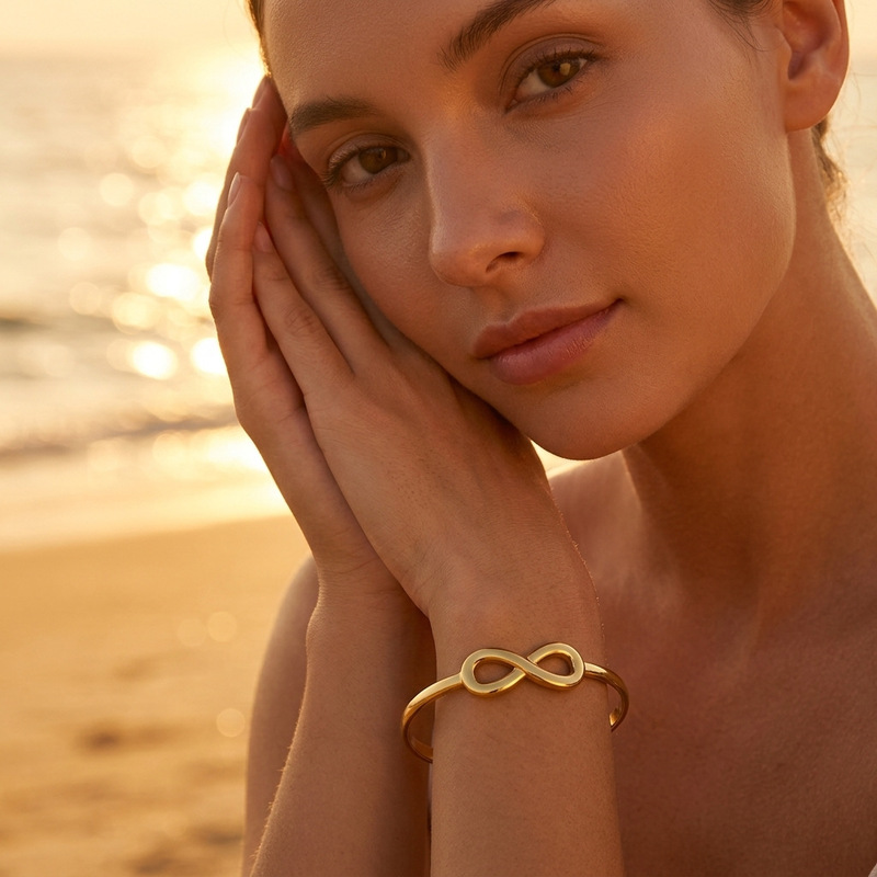 Stainless steel simple and versatile fashion bracelet with a smooth infinity symbol, light luxury style, open and adjustable wrist accessory Stainless steel simple and versatile fashion bracelet with a smooth infinity symbol, light luxury style, open and adjustable wrist accessory