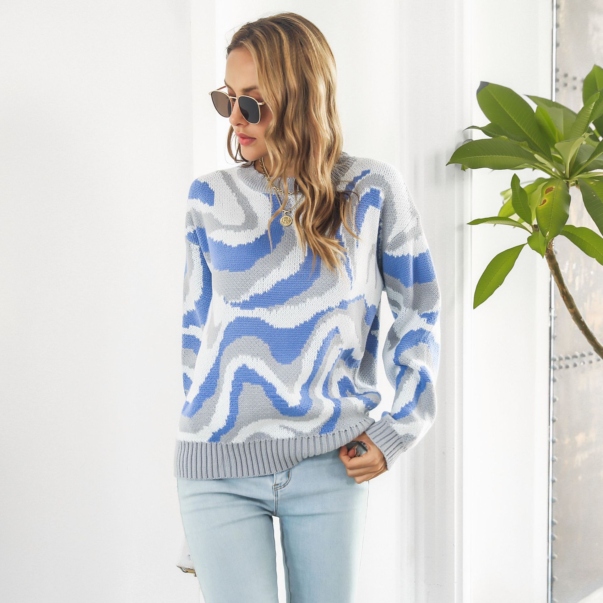 Tie Dyed Brocade Sweater Women Loose Autumn Winter Long-Sleeved Casual Knitwear Sweater 6 Tie Dyed Brocade Sweater Women Loose Autumn Winter Long-Sleeved Casual Knitwear Sweater