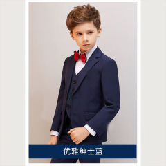 かっこいい子供のスーツのスーツの小さい司会者の3つのセットの英倫のスーツの男の子のドレスのコートのピアノの出演服