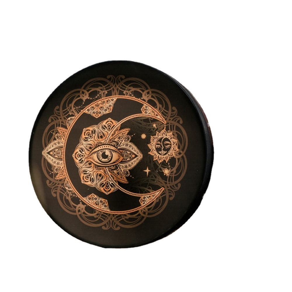 Instrumento de percusión de tambor de ojo de luna dorado para decoración de festivales transfronterizos de nuevos productos de 2024, artesanía hecha a mano, arte de percusión.