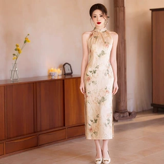 贝之韵2025春款旗袍改良年轻款挂脖连衣裙无袖新中式少女高级感