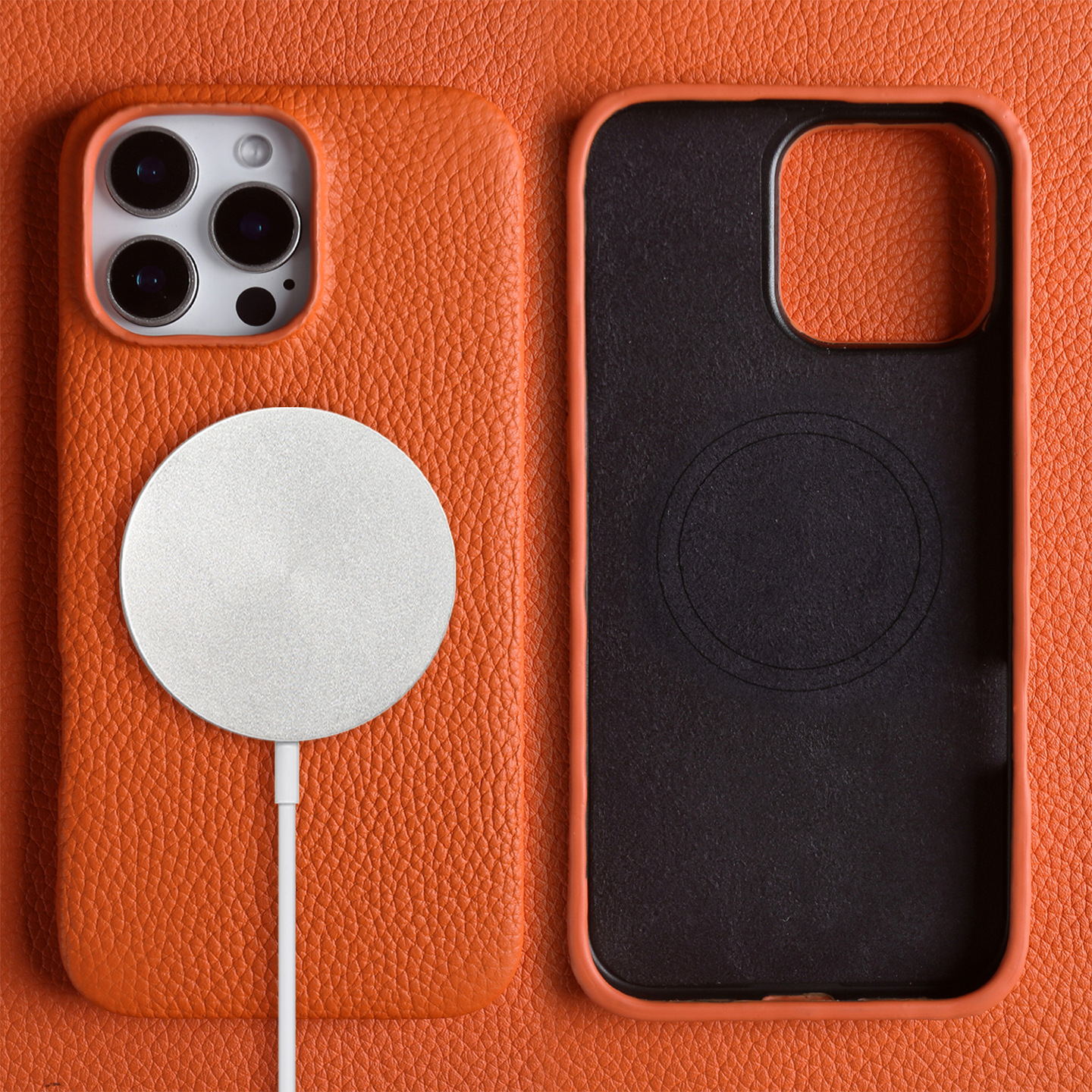 荔枝纹真皮适用苹果17 Promax手机壳新款16 Pro保护套15磁吸全包