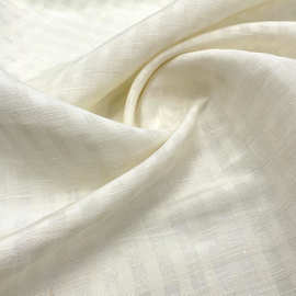 田园风日系白色条纹暗纹格子真丝麻亚麻面料 服装连衣裙汉服布料