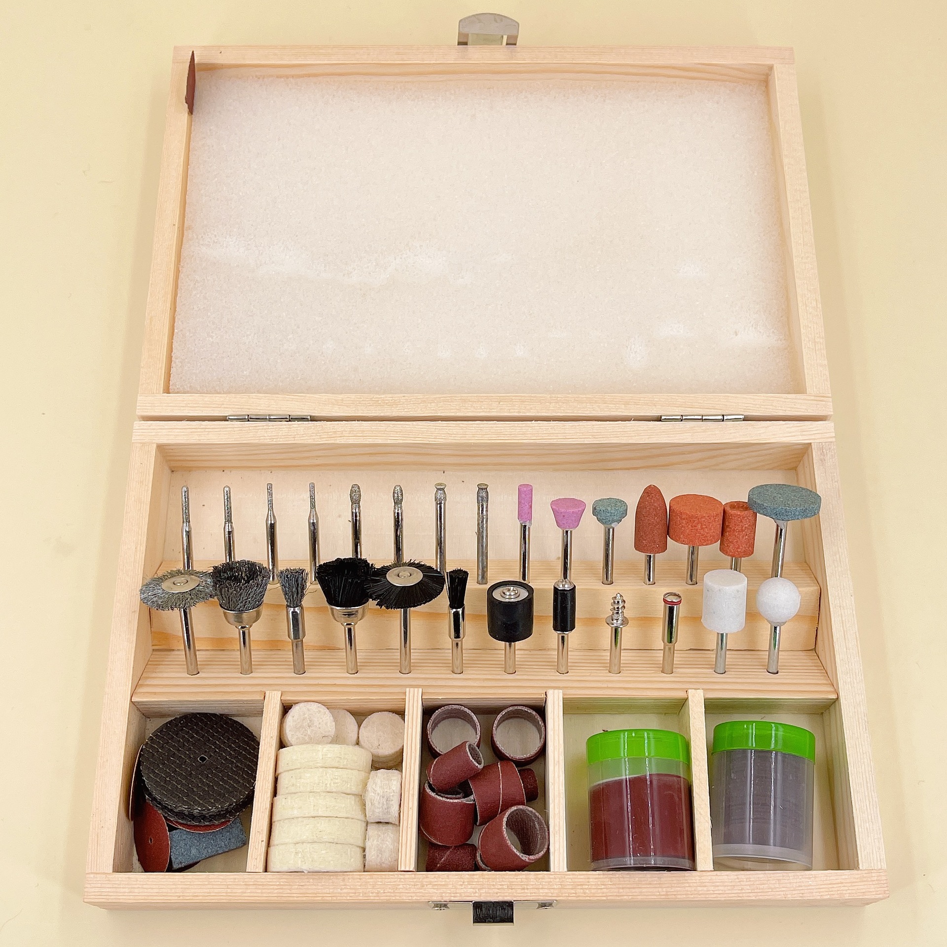 修表工具 打磨头木盒套装100PCs 手表抛光雕刻头 砂轮电磨配件