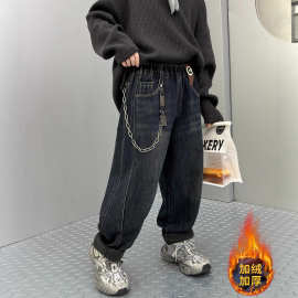 男童韩版牛仔裤儿童秋冬季加绒裤子新款男孩中大童宽松牛仔长裤