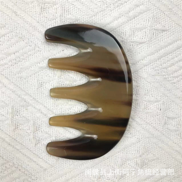 Natural Horn Five-Tooth Massage Comb Thickened Scalp Head Therapy Comb for Meridian Gua Sha Style Daily Care preparation
