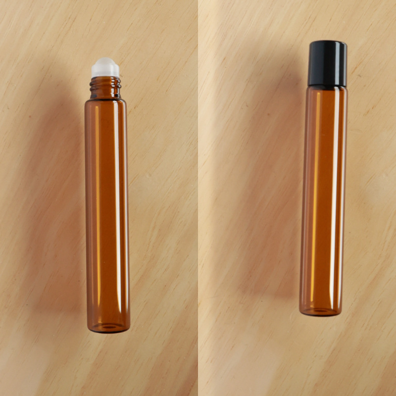 Botella roll-on para aceites esenciales cosméticos, botella marrón para aceites esenciales, botella transparente para reactivos, botella roll-on de vidrio, botella de perfume ámbar.