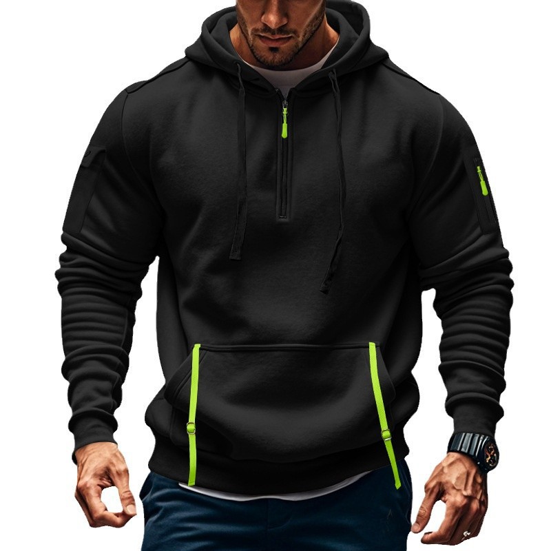 Autumn And Winter Men's Casual Multi-Zipper Arm Pocket Sweater Pullover Large Size Fleece Hooded Sweater_voghion.com