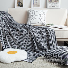 黑白麥穗針織毯子抱枕沙發毯休閑蓋毯針織毯毛線毯子搭巾