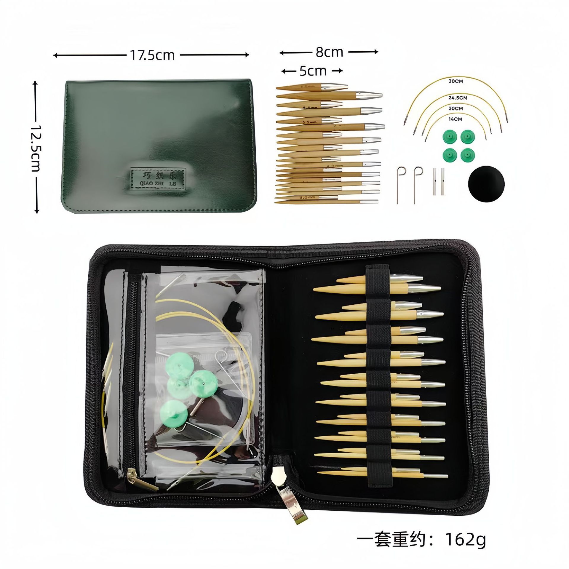El conjunto de aguja de anillo desmontable cambia la cuerda colorida varilla de tejido aguja alargada pu herramienta de tejido carbonizada aguja de bambú anillo
