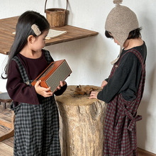 佳叶童品2025儿童秋季新款格子背带裤男女宝宝森系复古妮子阔腿裤