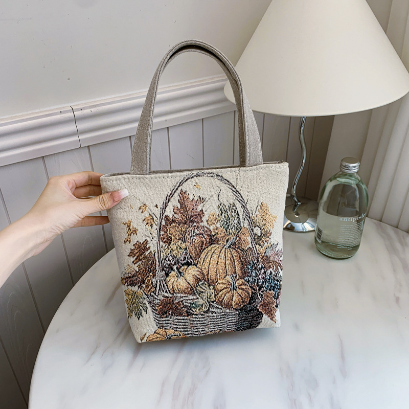新しいファッショナブルで多用途なカジュアルな気質の女性のキャンバス両面ゴールデンシルクジャカード刺繍蝶ハンドバッグママバッグ|undefined