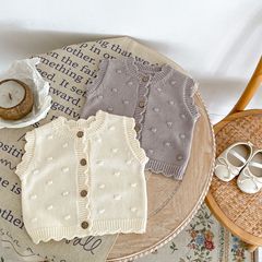 2023 Autumn Infants and Children 0-3 Years Old Male and Female Baby Baita Small Fur Ball Cardigan Knitted Sweater Solid Color Vest