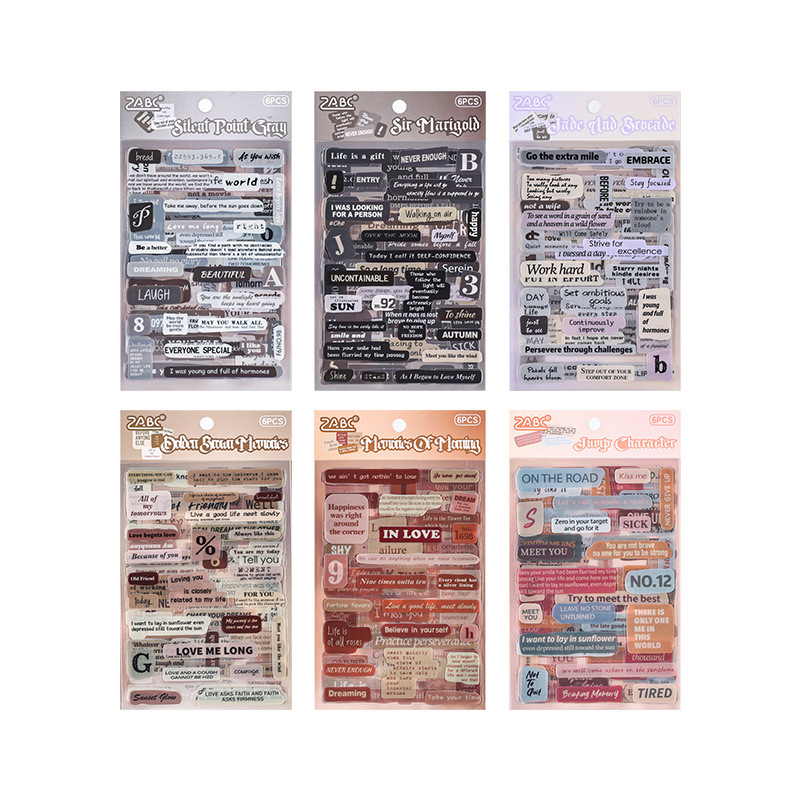 Heart Language Sticker Pet transparente impermeable Bolsa de pegatinas de cuentas de mano Letras de inglés retro Etiqueta engomada de material de cuentas de mano