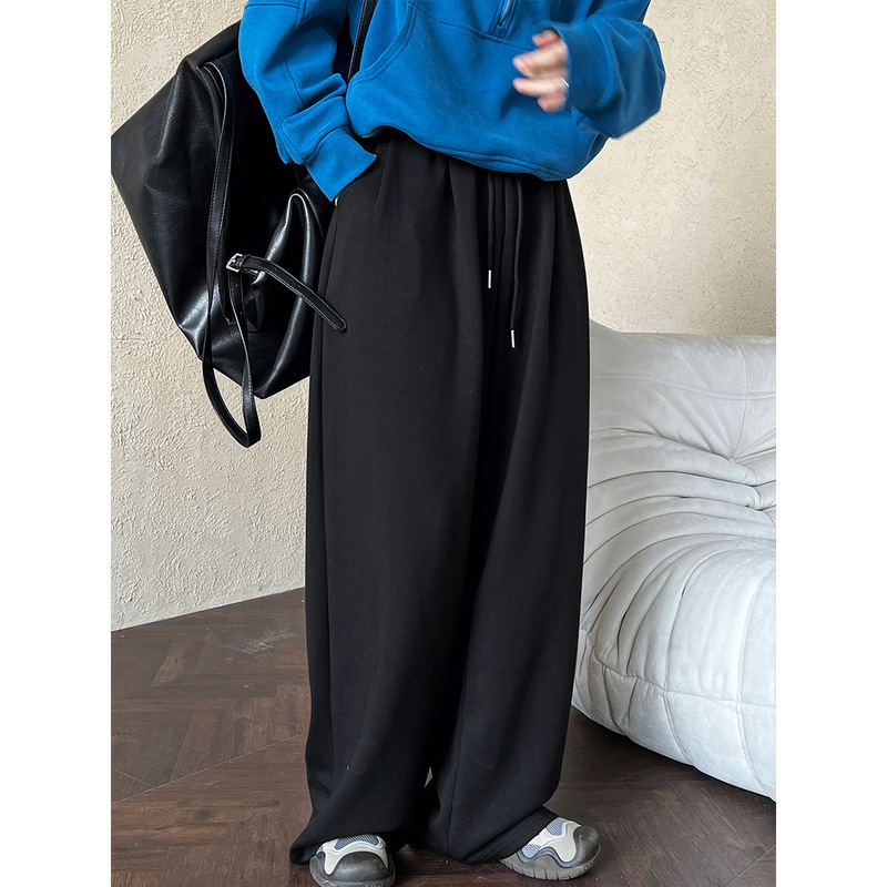 NS抽绳运动休闲裤女秋新款慵懒风拖地裤空气层显瘦垂感卫裤2916|undefined