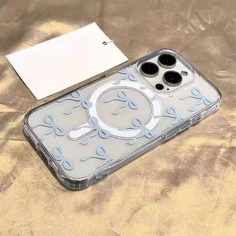 Nuevo caso de Apple 17promax 16plus azul rosa arco magnético cubierta de teléfono transparente image 2
