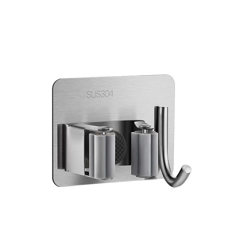 Cross-border stainless steel mop hook non-perforated toilet storage hook broom clip strong hanger glue mop clip