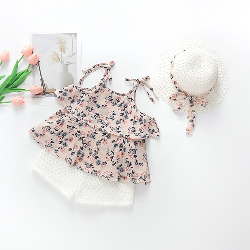 Women's Chiffon Set New Summer Outfit Children's Floral Tank Top Shorts Baby Stylish Two-Piece Direct Manufacturer Sale