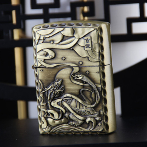 Metal lighter creative relief kerosene bronze four mythical beasts green dragon white tiger suzaku basalt lighter wholesale