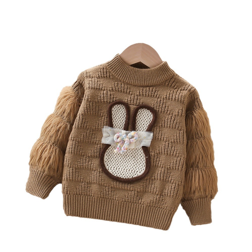 Suéter de punto para niñas manga larga, estilo coreano cute – moda otoño-invierno 2024.
