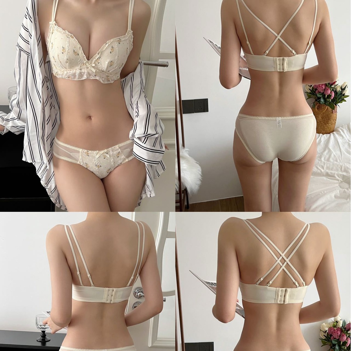 Venta directa de fábrica comercio electrónico transfronterizo Sudeste de Asia Vietnam Tailandia damas estilo francés delgado y fruncido sujetador floral