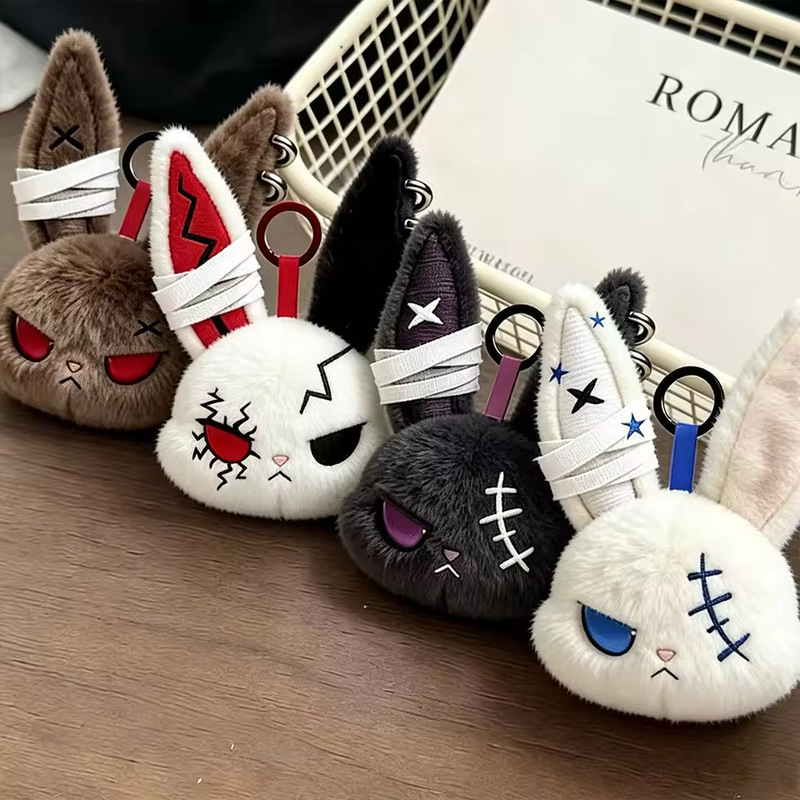 Popular Gothic Dark Style Bunny Keychain Pendant, Bully Rabbit Plush Doll Pendant Wholesale
