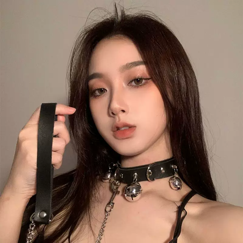 Bell Choker Necklace, Small Bell with Chain, Leather or Rope Styles, 43 cm Length