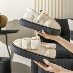 Down cotton slippers for women in winter warm thick sole plus velvet waterproof indoor home use simple cotton shoes autumn and winter confinement shoes