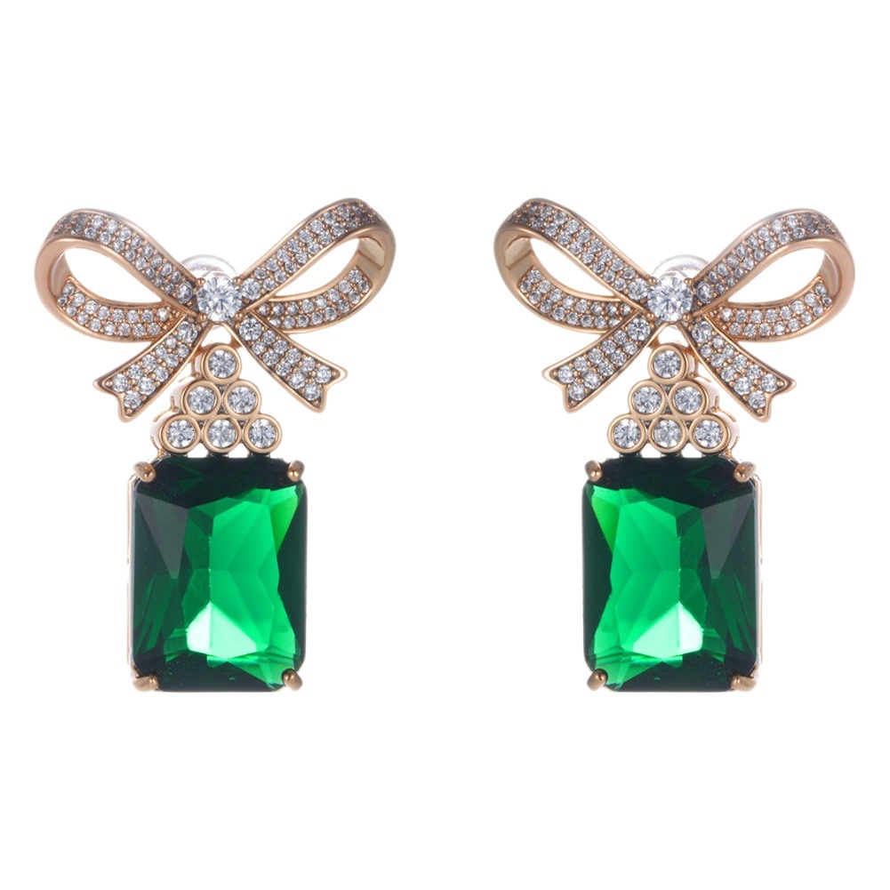 Xuping joyería esmeralda retrógrado pendientes de lujo ligero nicho de alto nivel de flores largas arcos bordados pendientes