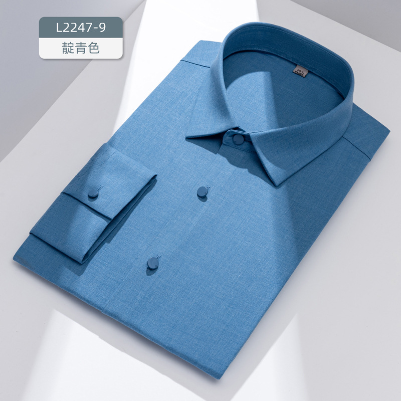 Procesamiento personalizado sin marca camisa de prensado hombre manga larga rayas de color sólido cuadrícula libre de quemar ocio de negocios lujo ligero ropa de hombre