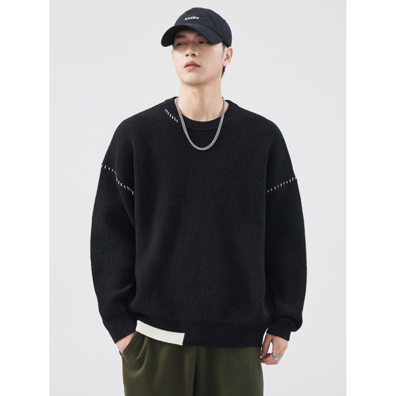 Round-neck simple heavy knit sweater for men, spring and autumn 2026 new casual style, versatile loose pullover top for men Round-neck simple heavy knit sweater for men, spring and autumn 2026 new casual style, versatile loose pullover top for men