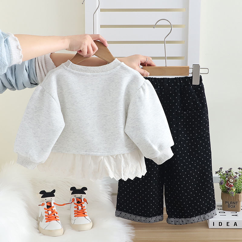 Conjunto de dos piezas para niñas estilo coreano, primavera-otoño 2024 – sudadera y pantalón, venta al por mayor.