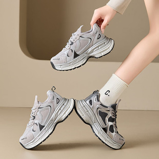 2025 Spring and Autum New Mesh Stitching Sports Shoes Thick-Soled Paris Dad Shoes Hong Kong Style Casual Women's Shoes