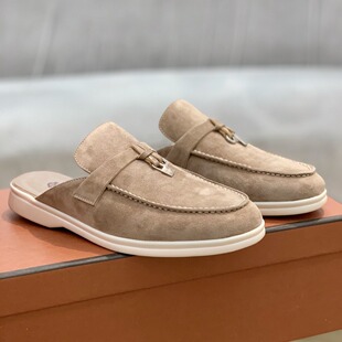 Foreign Trade Natural Genuine Leather Baotou Women's Large Size Slippers Genuine Leather Flats Bottom Lazy Comfortable Slip-On Mule Men