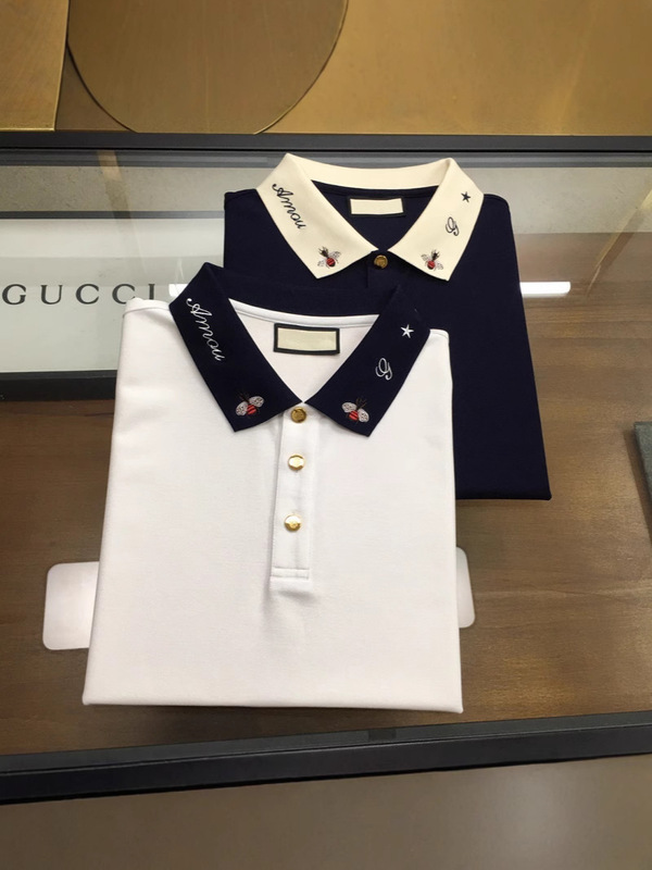 1.1 Correct Version 25 Mongolian Blcg Miu Miu Miu Gucci g Home Guc Bee Embroidered Polo Short-Sleeved T-Shirt for Men and Women