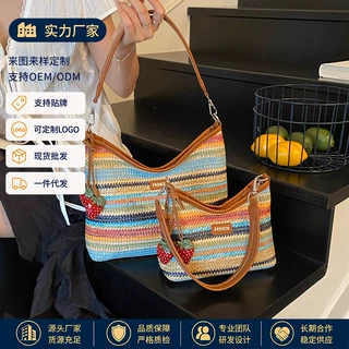 跨境热销草编织腋下包度假风单肩斜挎包时尚波西米亚条纹女包批发