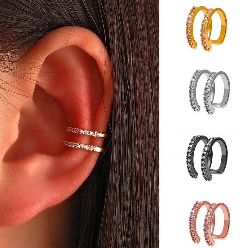 Cross-border hot selling European and American ins style set zircon double-layer ear clip personality temperament simple geometric ear clip without ear hole