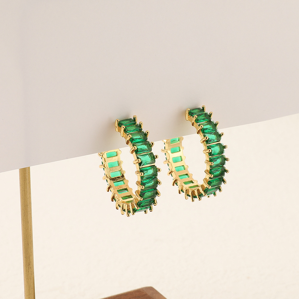 Glam C Shape Copper Gold Plated Zircon Earrings 1 Pair