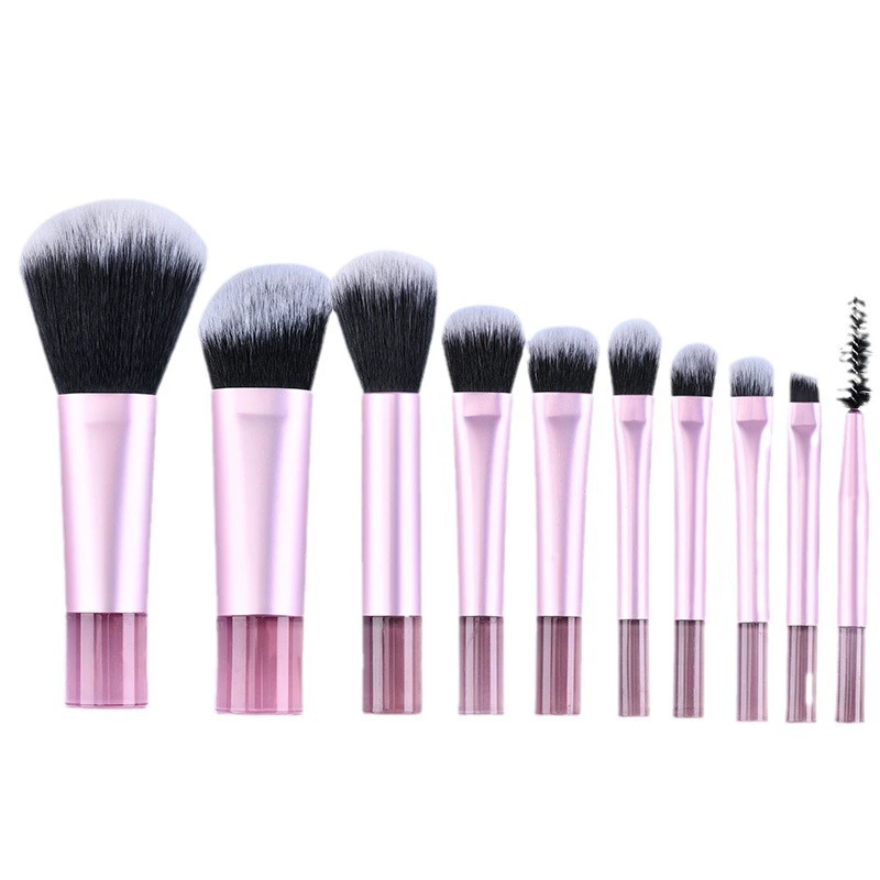 Makeup Brush Set 10-piece mini handheld foundation kit, beginner-friendly with portable pouch