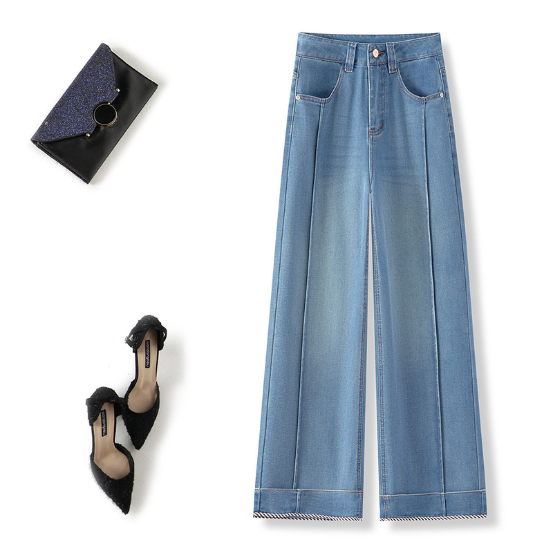 Factory Direct Narrow Wide-Leg Jeans for Women, Straight High-Waisted Slimming Spring-Summer Straight-Leg Soft Denim Factory