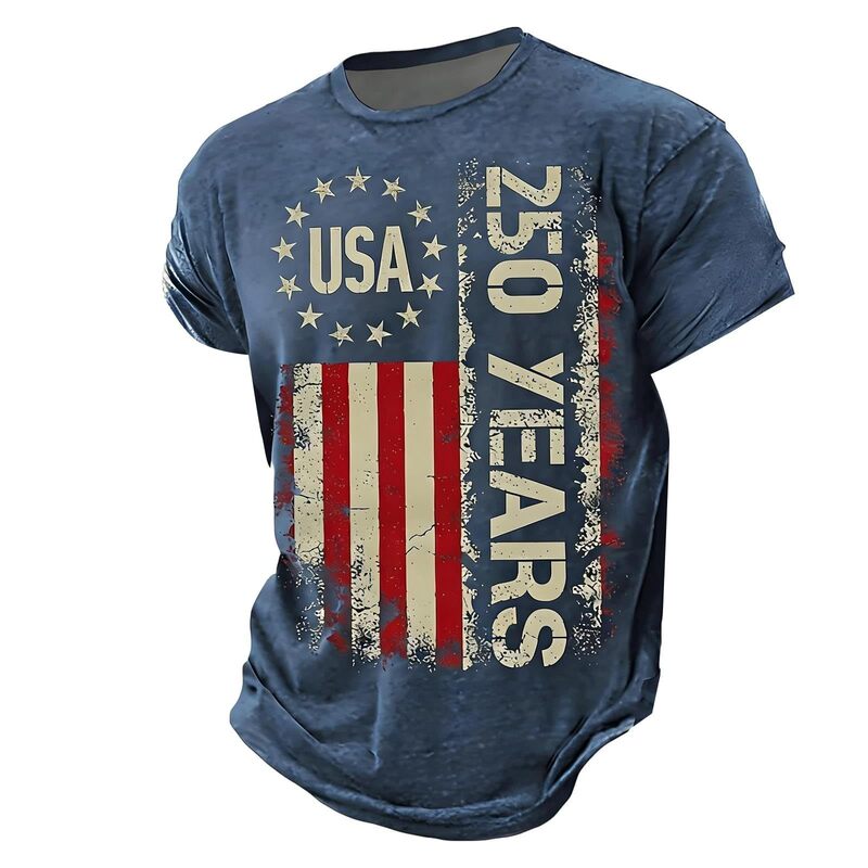 2026 Cross-Border Foreign Trade Amazon Independent Site Summer Men's Trendy American 250Th Anniversary Commemorative T-Shirt