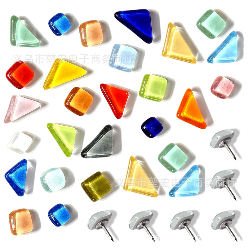 Cross-border creative colored glass push pins, irregular crystal mosaic pins, photo wall cork board decorative pins Cross-border creative colored glass push pins, irregular crystal mosaic pins, photo wall cork board decorative pins