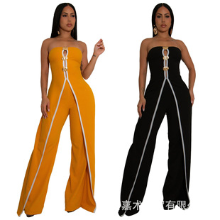 Tz9047 Amazon Cross-Border Supply Fashionable and Sexy Tube Top with Metal Buckle Sleeveless Wide-Leg Pants