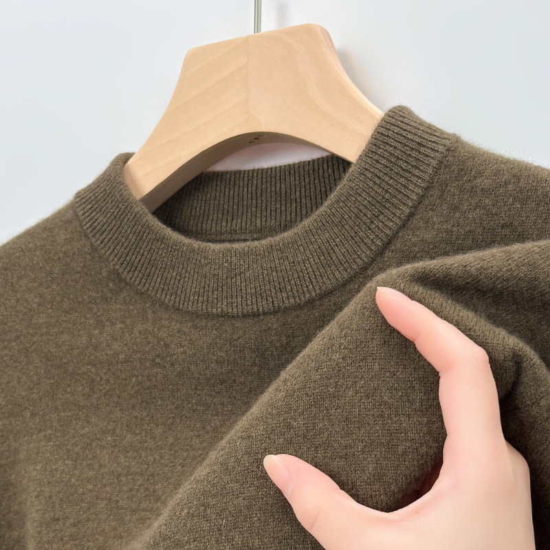 Men's New Winter Wool Yak Velvet Warm Winter Knitted Bottoming Shirt Middle-Aged Round Neck Sweater with Men's Clothing