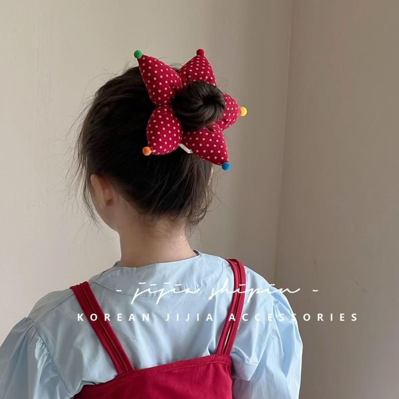 韩系立体五角星发圈初秋甜美格纹波点肠圈可爱儿童马尾头绳发饰|undefined