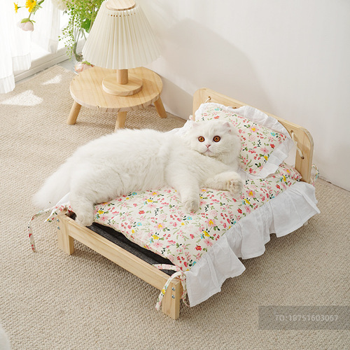 Factory wholesale solid wood cat bed small dog cat kennel kennel solid wood internet celebrity usable in all seasons removable and washable pet supplies