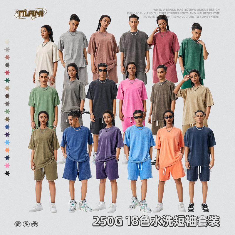 TILANI Men's Summer Couple Loose Short-sleeved Shorts Set American Fashion Brand Casual T-shirt Men's Two-piece Set