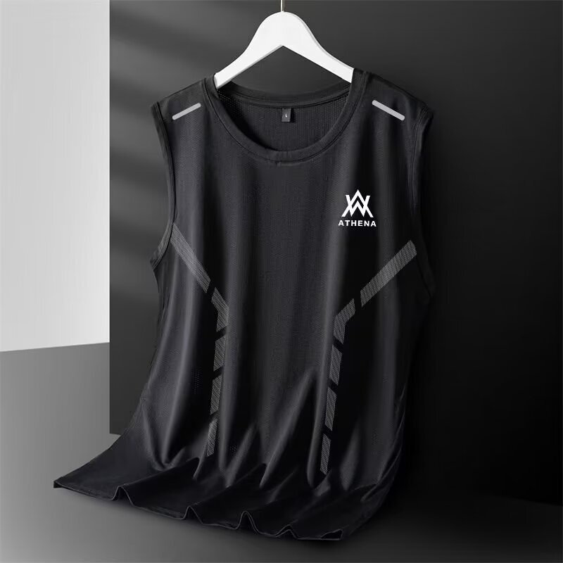 Source manufacturers ice silk quick-drying vest men's summer cheap wide shoulder sleeveless t-shirt sports training waistcoat